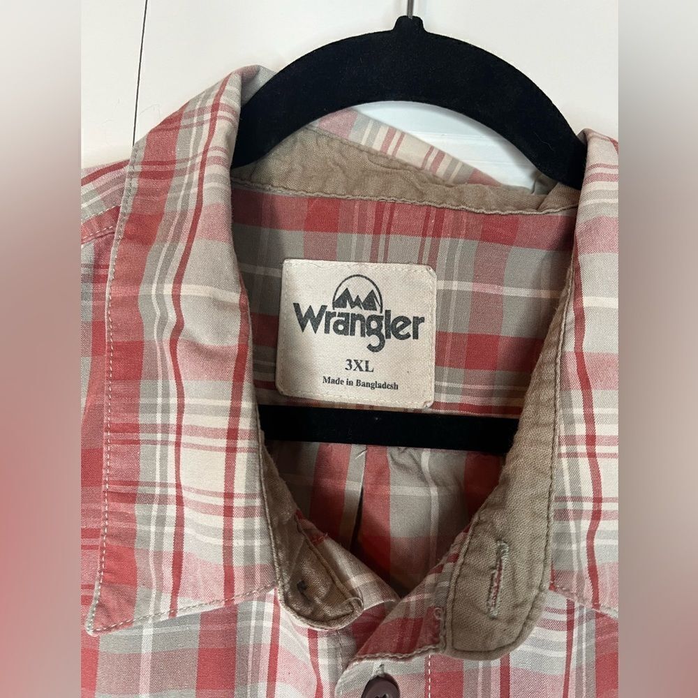 WRANGLER MENS 3XL BIG & TALL RED TAN BUTTON UP SHORT SLEEVE SHIRT - Picture 9 of 9